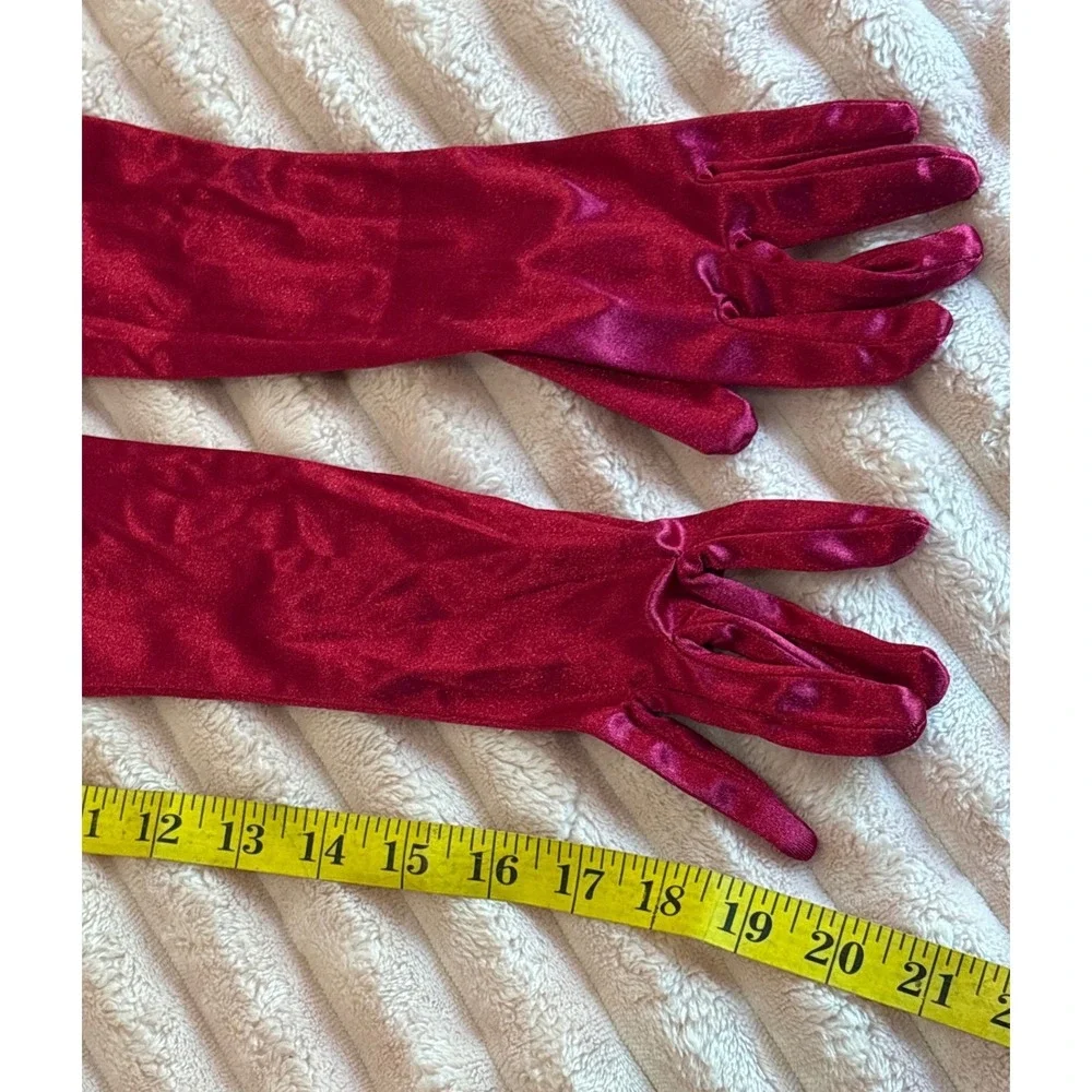 Red‎ Satin Opera Gloves Long Formal Costume Stretch Evening Gloves